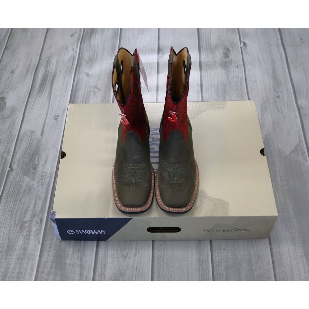 NEW Justin Show Stopper 11” Cowboy Boots Square Toe Red Leather FN7120 Mens 10D - Picture 2 of 13